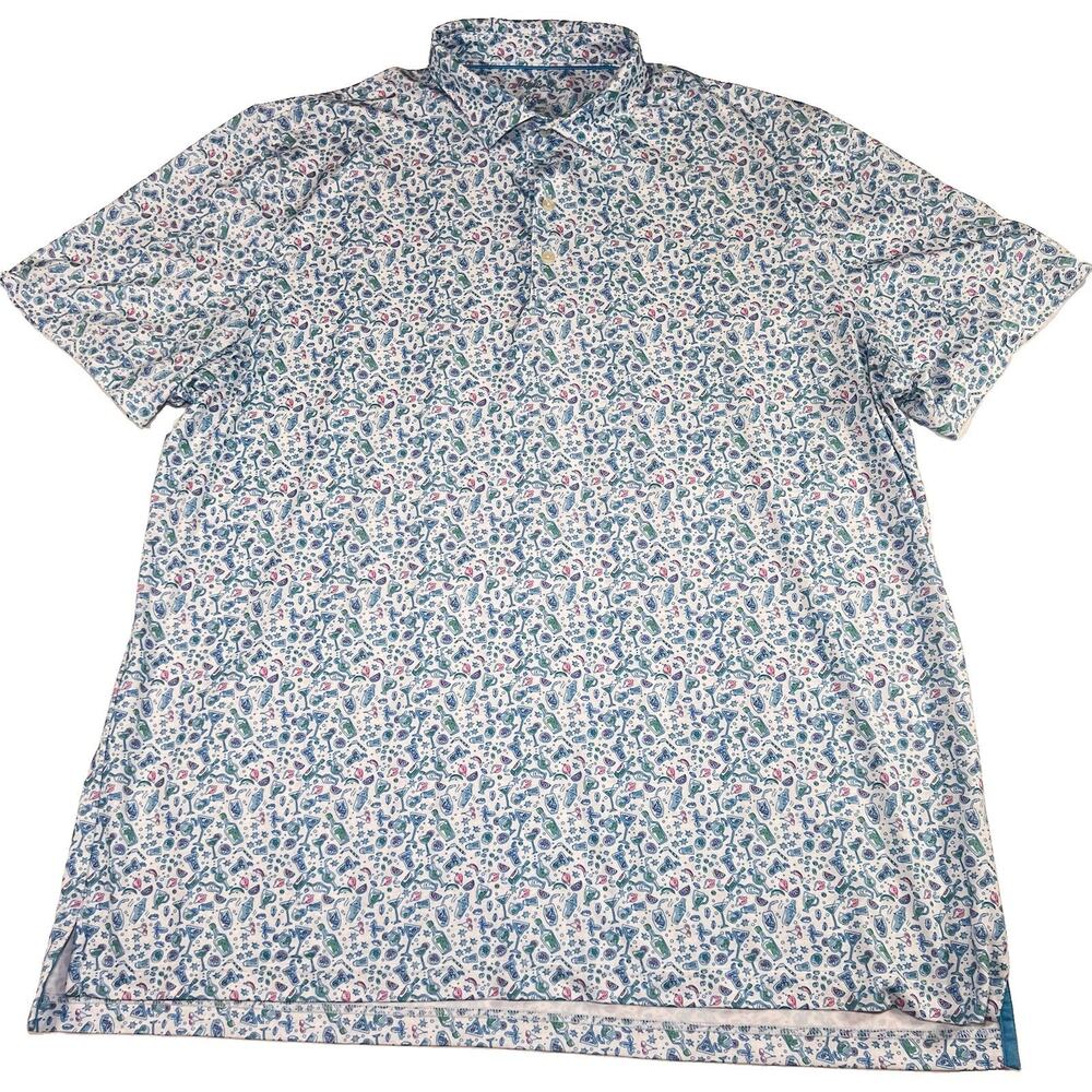 Johnnie-O Hendrick Polo Shirt Size XXL Blue Cocktail Malibu Golf Preppy Active - Picture 2 of 16